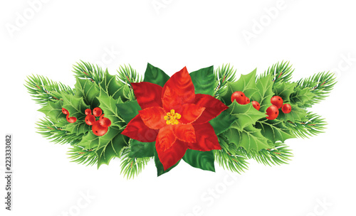 Christmas poinsettia flower realistic vector illustration