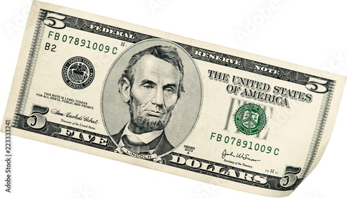 Canvastavla 5 Dollars Bill - Isolated