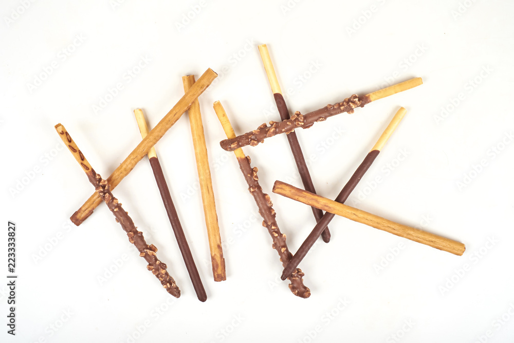 chocolate biscuit stick isolated on white background. chocolate biscuit stick isolated on white background.