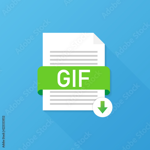 Download GIF button. Downloading document concept. File with GIF label and down arrow sign. Vector illustration.