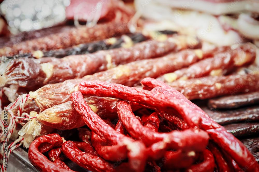 various tasty meat delicacy, bacon, sausages ham various tasty meat delicacy, bacon, sausages ham