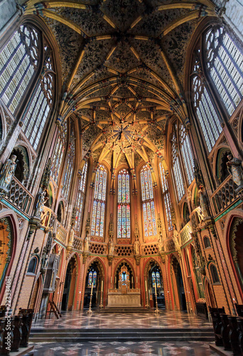 Beautiful view of the interior of the St-Jacob's church (Sint-Jacobs, Saint-Jacques) in Liege, Belgium