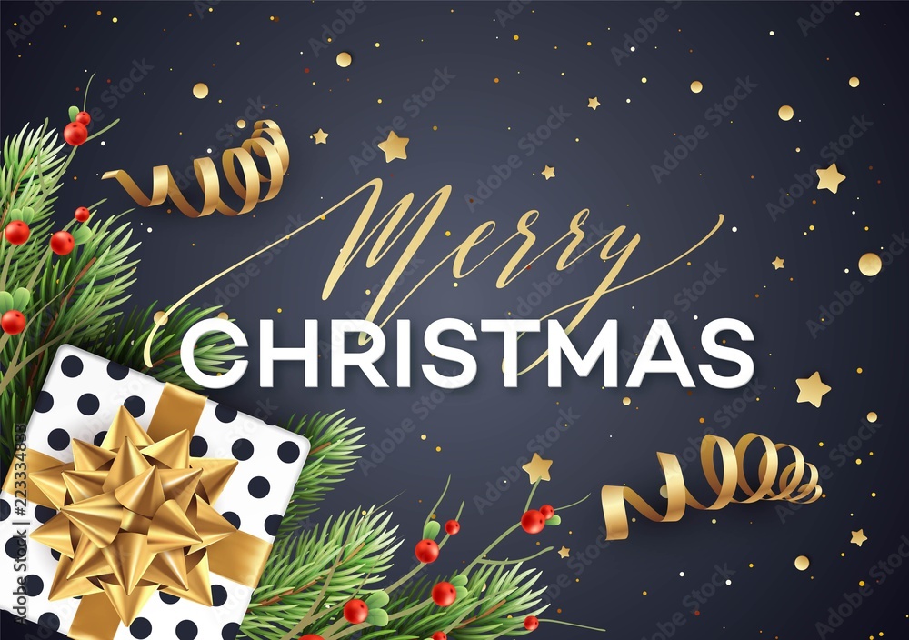 Merry Christmas greeting card vector template