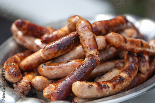 Grilleg pork sausages on the plate