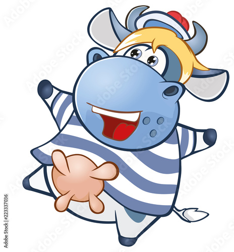  Illustration of a Cute Cow. Cartoon Character