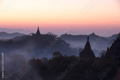 Buddha temple in the sunset dawn