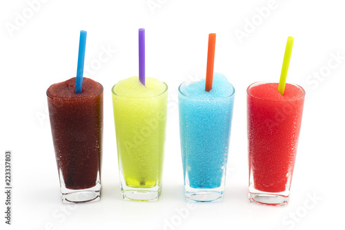 Photos Frozen Fruit Slush Granita Drinks isolated on white background, Clipping path in