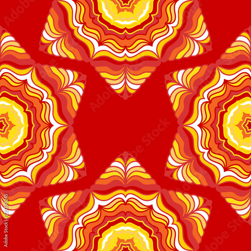 Seamless decorative backround. Red floral mandalas. Bright pattern. Vintage decorative element for web, prints, cards. Ornate motifs.
