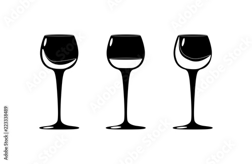 Vector illustration of 3 black silhouettes wineglasses with wine