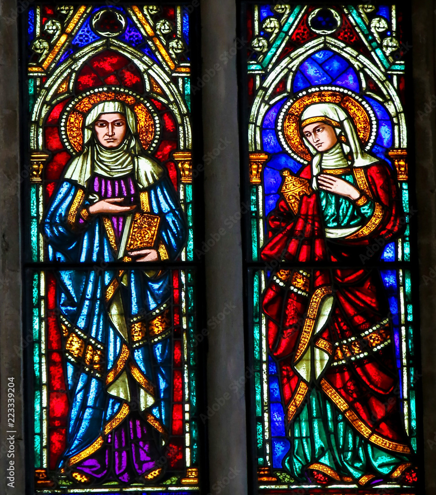 Stained Glass of Female Saints in Santa Croce, Florence