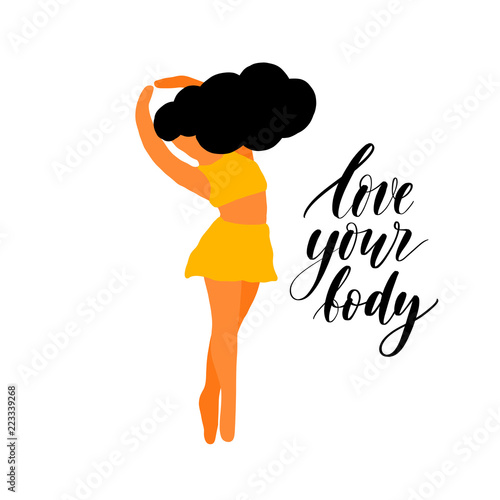 Girl in a flat style with the inscription Lettering  Love your b