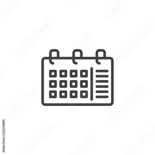 Calendar outline icon. linear style sign for mobile concept and web design. Agenda simple line vector icon. Symbol, logo illustration. Pixel perfect vector graphics