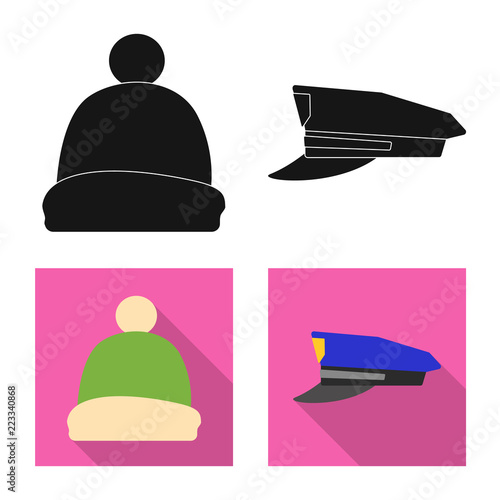 Isolated object of headgear and cap symbol. Collection of headgear and accessory stock vector illustration.