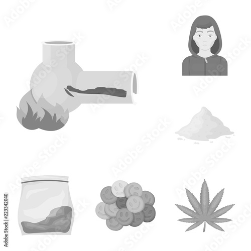 Drug addiction and attributes monochrome icons in set collection for design. Addict and Drug vector symbol stock web illustration.