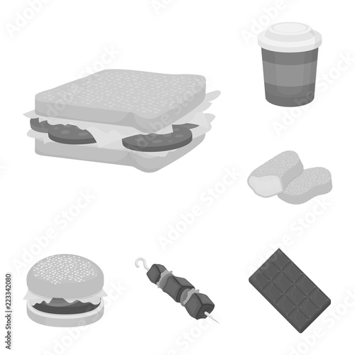 Fast food monochrome icons in set collection for design.Food from semi-finished products vector symbol stock web illustration.