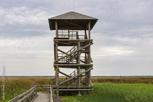 wooden observation tower in the field © Dmitrijs