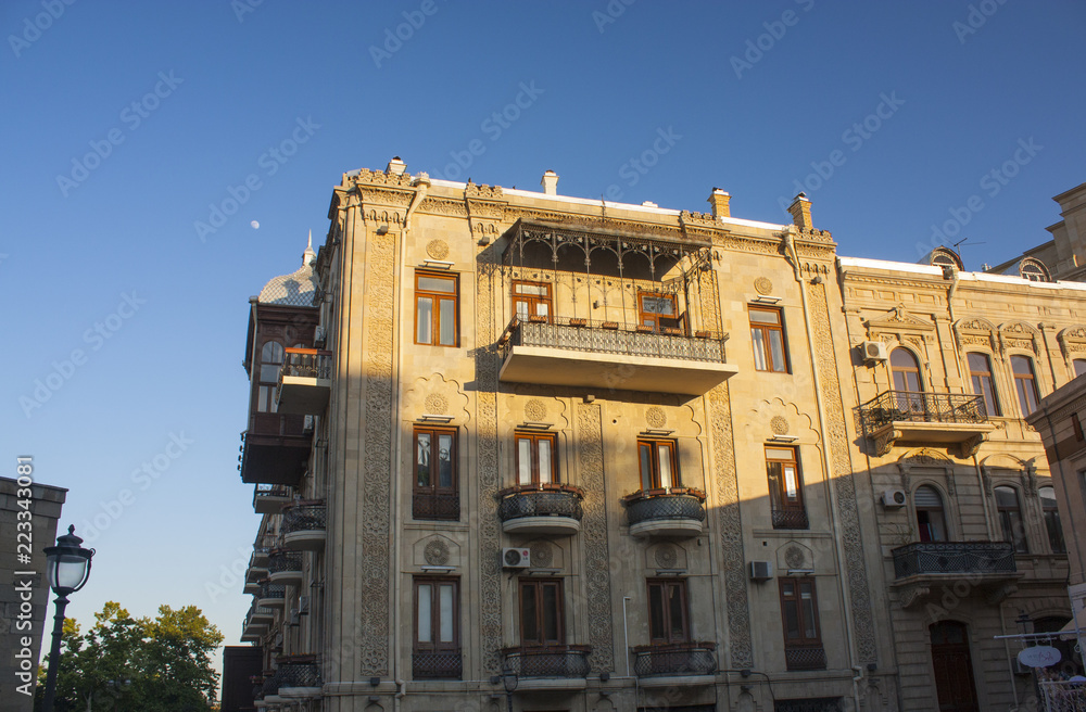 Baku - June 7, 2017. Facade of building in Baku, Azerbaijan