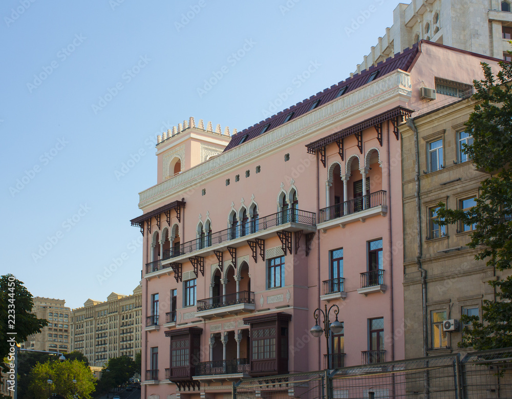 Facade of building in center of Baku, Azerbaijan