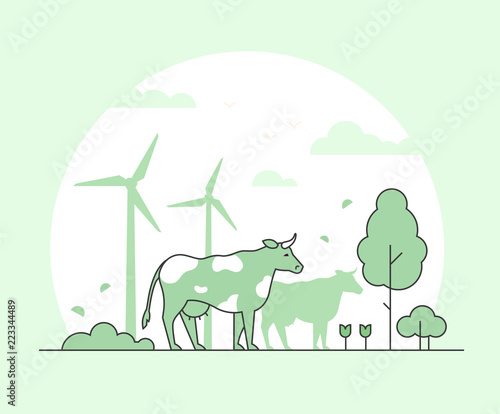 Eco farming - thin line design style vector illustration