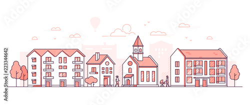City district - modern thin line design style vector illustration