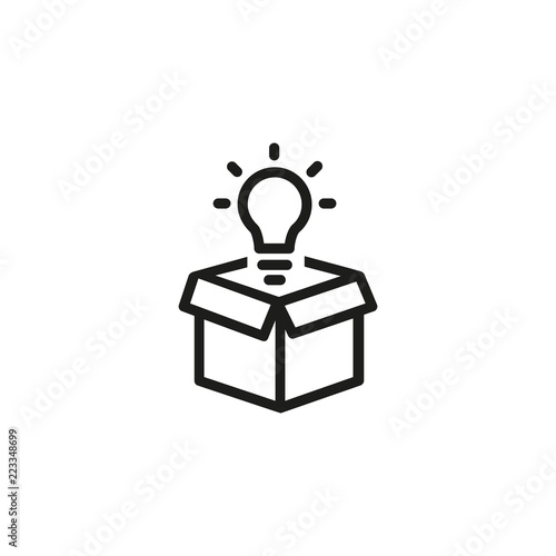 Open box with light bulb line icon. Idea, creativity, solution. Startup concept. Vector illustration can be used for topics like business, innovation, energy