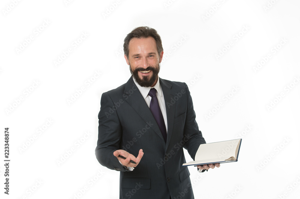 Inspired businessman. Happy man smile with notebook. Businessman with classy style. Bearded and handsome man. Inspired solutions. You can if you think you can Inspired businessman. Happy man smile with notebook. Businessman with classy style. Bearded and handsome man. Inspired solutions. You can if you think you can