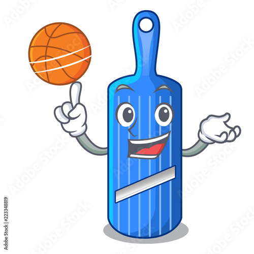 With basketball cut food on mandolin slicer cartoon