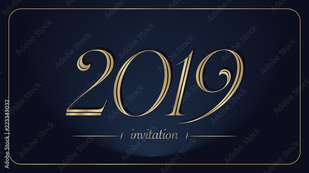 Golden Number 2019 New Year Invitation Design Template. Vector Illustration. Golden Number 2019 New Year Invitation Design Template. Vector Illustration.