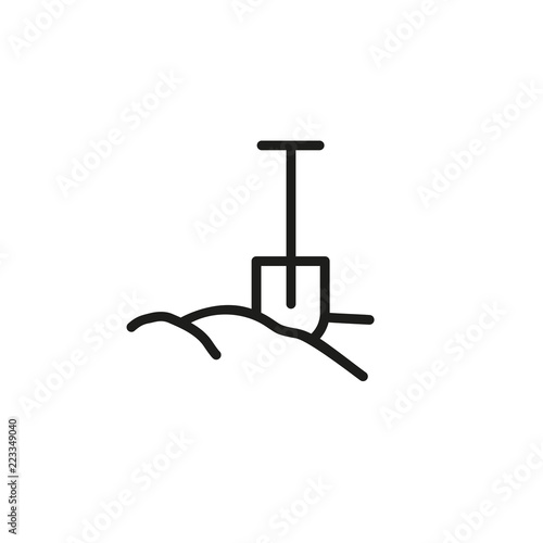 Spade in ground line icon. Digging activity, gardening, grave. Construction concept. Vector illustration can be used for topics like building, agriculture, archeology