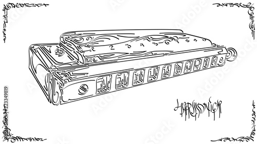 Vector illustration drawing of harmonica.