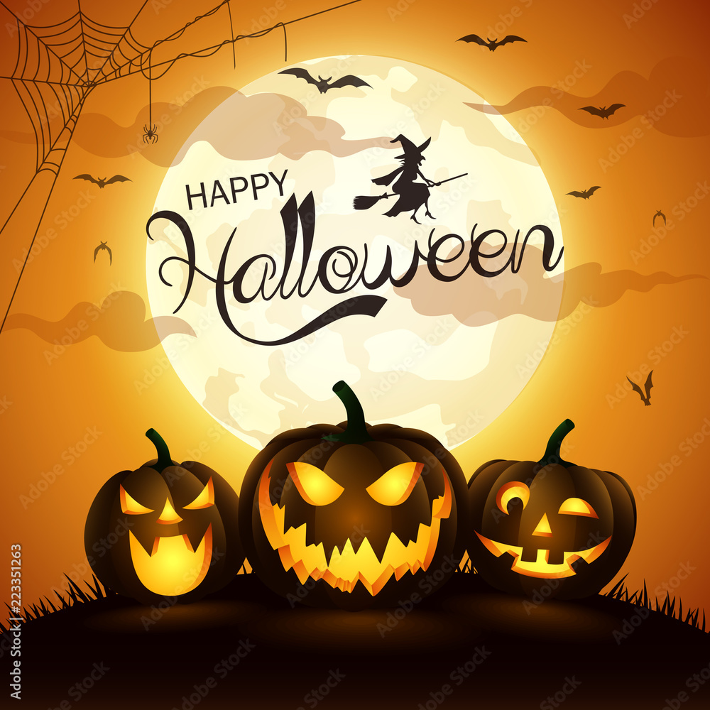 Naklejka premium Halloween night background with pumpkin,vector illustration