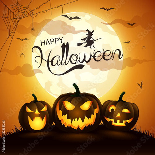 Halloween night background with pumpkin,vector illustration