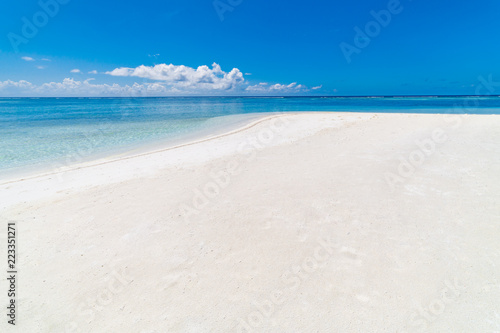 Empty tropical beach scene. Sea sand sky. Tranquil, inspirational beach background