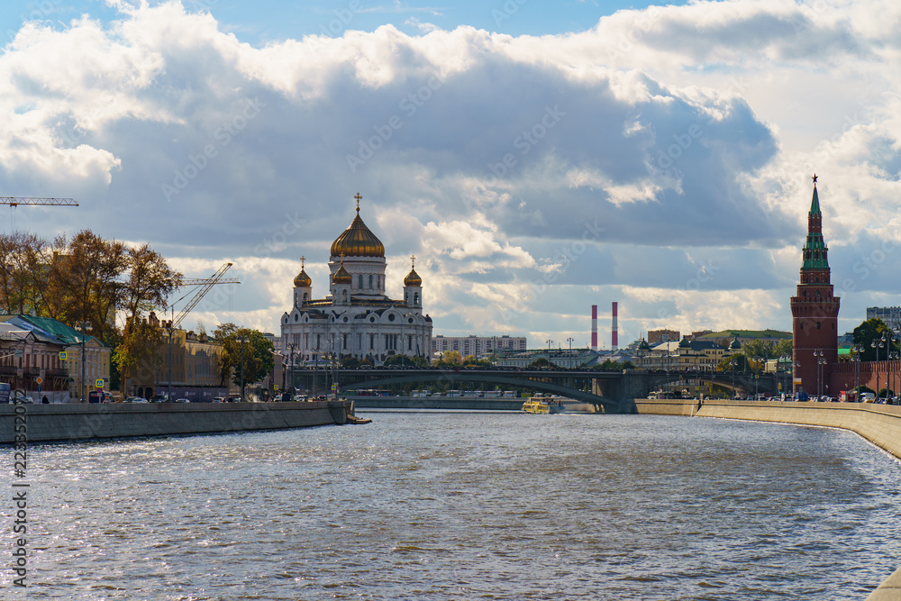 Image of Moscow Kremlin and the Temple of Christ the Savior at the sunny day