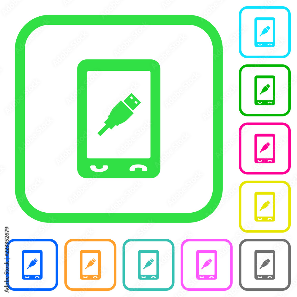Mobile usb connection vivid colored flat icons Mobile usb connection vivid colored flat icons