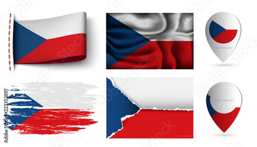 set of Czech Republic flags collection isolated