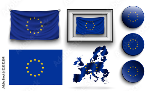 set of European Union flags collection isolated