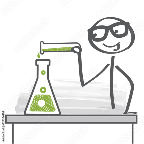 Chemiker führt Experiment in Labor durch - Vektor Illustration