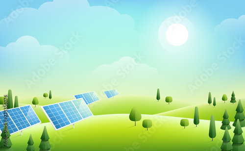 Solar panels in green hills