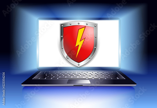 Computer Protection Security Laptop with shield - Internet security concept