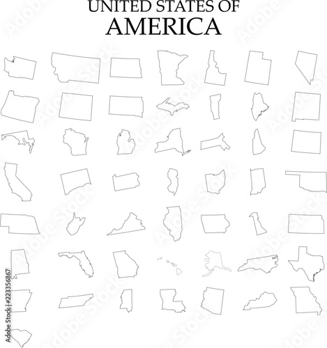 States of America territory on white background. Separate states. Vector illustration