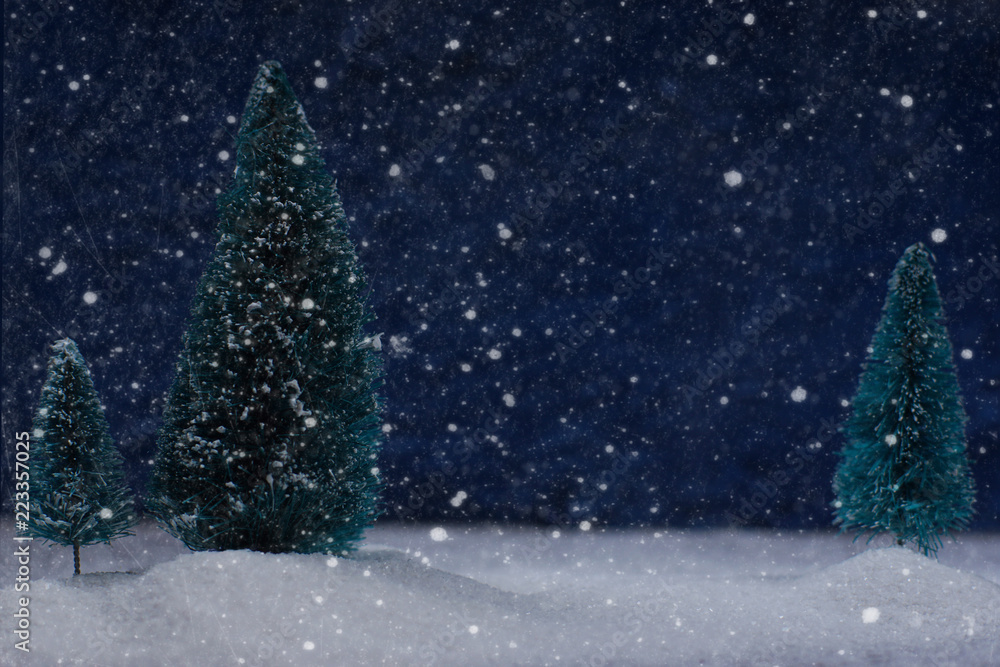 Christmas card with winter forest at night in the snow Christmas card with winter forest at night in the snow
