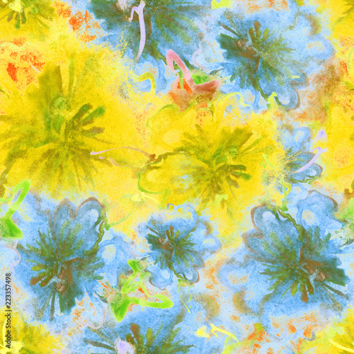 Floral Watercolor Pattern. Summer Vintage Flower Print. Modern Dress Design. Bud Repeating Wallpaper Design. Meadow Flowers Illustration. Spring Illustration for Textile. Exotic Flower. Hibiscus.