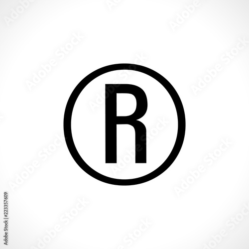 All rights reserved icon. R letter in a circle.