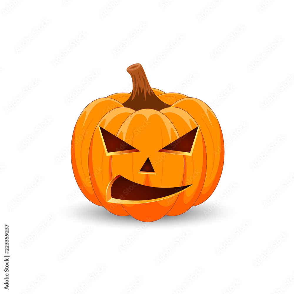Pumpkin on white background. The main symbol of the Happy Halloween holiday. Orange pumpkin with smile for your design for the holiday Halloween. Vector illustration. Pumpkin on white background. The main symbol of the Happy Halloween holiday. Orange pumpkin with smile for your design for the holiday Halloween. Vector illustration.