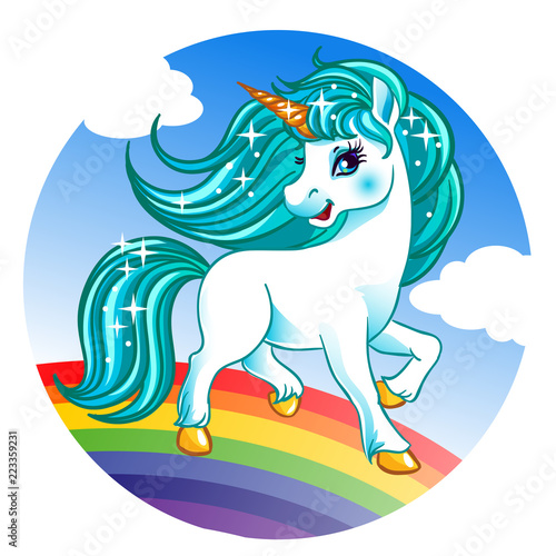 Cute fantasy unicorn and rainbow.