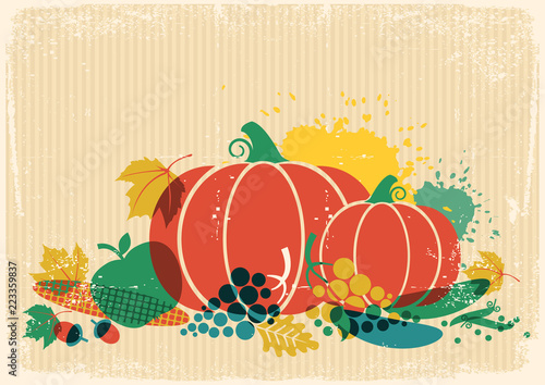 Autumn harvest festival illustration.Thanksgiving autumn old paper poster