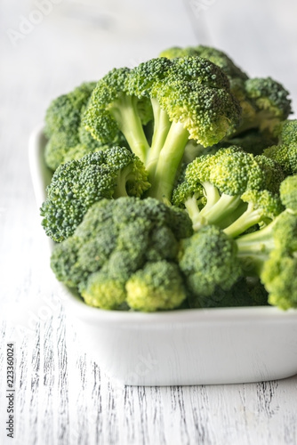 Fresh broccoli on the white bowl