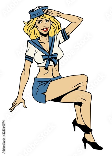 Attractive pin up sailor blonde girl