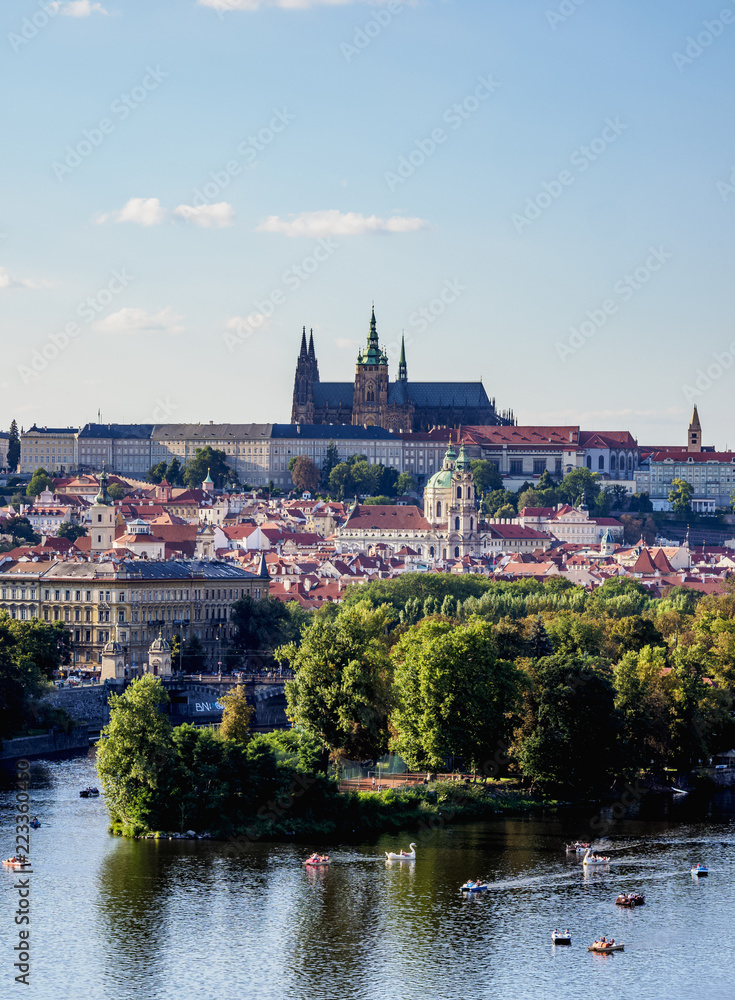 View over Vltava River towards Lesser Town and Castle, Prague, Bohemia Region, Czech Republic